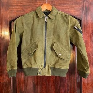 Burberry Kids NWT Olive Leather Bomber Jacket
